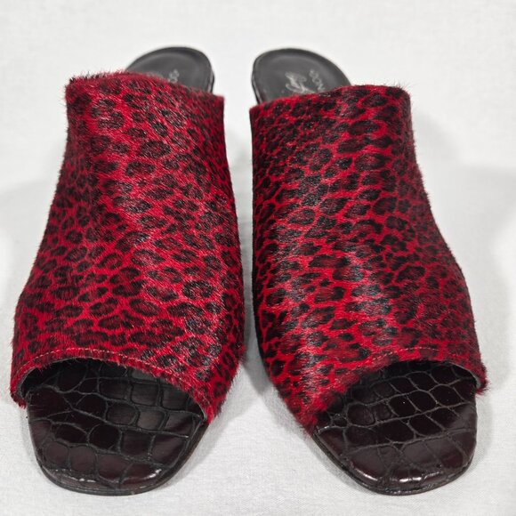 RARE Vintage Y2K Mobwife LEATHER Red & Black Animal Print Heel Sandals Size 8.5M - Picture 5 of 17
